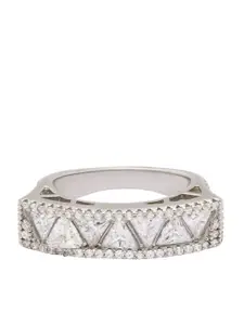ANAYRA 925 Sterling Silver Silver-Toned White AD-Studded Finger Ring