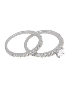 ANAYRA Set Of 2 White Stone Studded Silver Finger Ring
