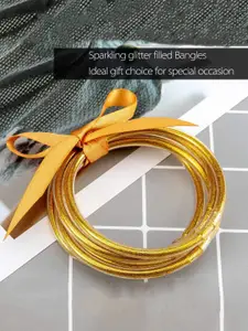 Yellow Chimes Set Of 5 Gold-Plated Glitter Filled Jelly Silicone Bangles