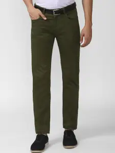 Peter England Casuals Men Olive Green Cotton Slim Fit Trouser