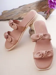 SCENTRA Women Peach-Coloured Open Toe Flats with Bows