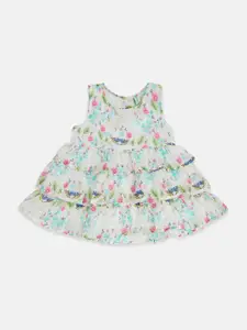 Pantaloons Baby Girls White Floral Print Tiered Top