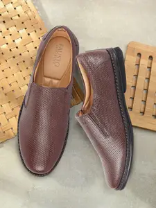 FAUSTO Men Brown Solid Leather Formal Slip-Ons