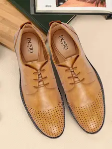 FAUSTO Men Beige Solid Formal Derbys