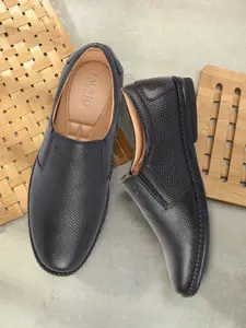 FAUSTO Men Black Textured Leather Formal Derbys