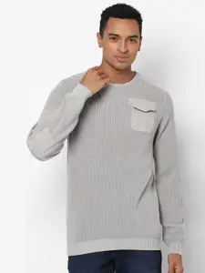 Allen Solly Sport Men Grey Ribbed Cotton Pullover Sweaters