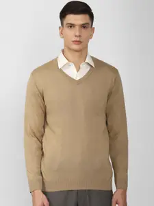 Van Heusen Men Brown V-Neck Pullover Sweaters