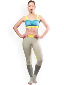 Wearjukebox Yellow & Blue Removable Padded & Non Wired Solid Workout Bra