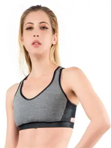 Wearjukebox Black & Grey Cut and Sew Non-Wired Workout Sports Bra