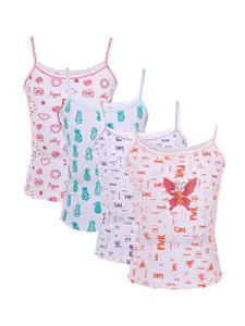 SMARTERKIDS Girls Set Of 4 Whited Printed Pure Cotton Camisoles