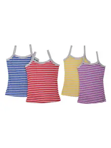 SMARTERKIDS Girls Set Of 4 Striped Pure Cotton Camisoles