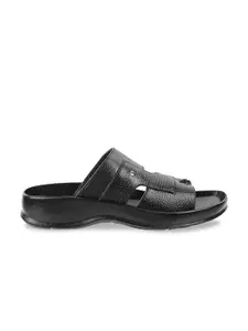 Metro Men Black Leather Comfort Sandals