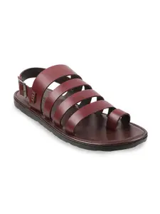Metro Men Maroon Leather Comfort Sandals