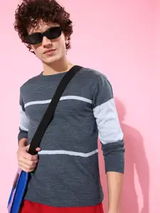 Mast & Harbour Men Grey Striped Pullover