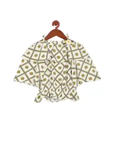 Tiny Girl White & Green Geometric Print Cape Top