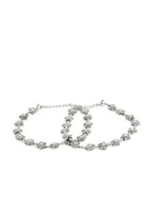 EL REGALO Set Of 2 Oxidised Silver-Plated Tribal Anklet