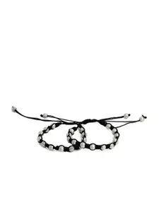 EL REGALO Pack Of 2 German Silver Silver-Tone Beaded Anklets