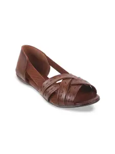 Metro Women Brown Open Toe Flats with Laser Cuts