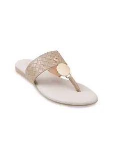 Metro Women Beige Printed T-Strap Flats