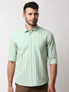 Basics Men Green Slim Fit Striped Casual Shirt
