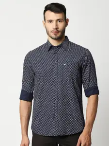 Basics Men Navy Blue Printed Slim Fit Casual Shirt