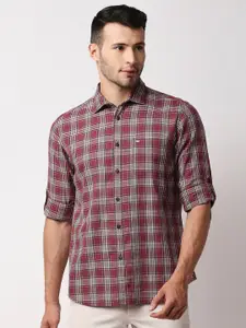 Basics Men Maroon Slim Fit Tartan Checks Checked Casual Shirt