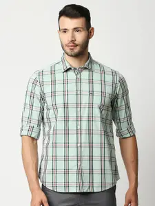 Basics Men Green Slim Fit Checked Casual Shirt
