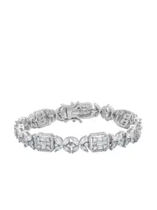 ANAYRA Women Silver-Toned & White Sterling Silver Cubic Zirconia Link Bracelet