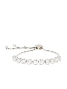 ANAYRA Women White & Silver-Toned Sterling Silver Cubic Zirconia Cuff Bracelet