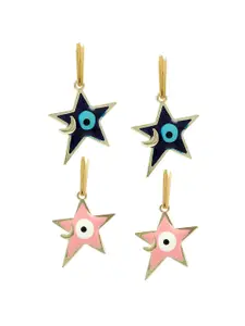 EL REGALO Pink & Navy Blue Star Shaped Drop Earrings Set of 2