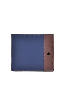 Belwaba Men Navy Blue & Brown Colourblocked Leather Two Fold Wallet