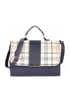 Leather Retail Blue Colourblocked PU Structured Satchel
