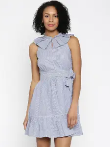 Vero Moda Blue & White Striped Fit & Flare Dress