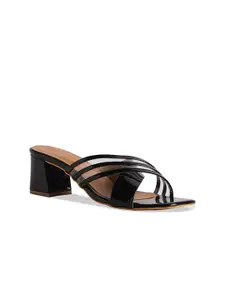 ERIDANI Black Textured Block Sandals with Laser Cuts