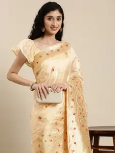 Mitera Cream-Coloured Woven Design Pure Organza Banarasi Saree