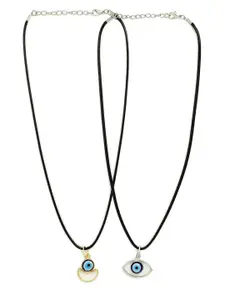 EL REGALO Women Blue & Silver-Toned Set Of 2 Evil Eye Necklace