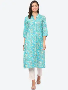 Biba Women Turquoise Blue Ethnic Motifs Printed Kurta