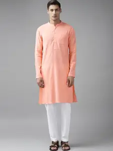 See Designs Men Peach-Coloured Angrakha Pure Cotton Kurta with Pyjamas