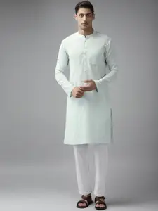 See Designs Men Green Yoke Design Thread Work Kurta