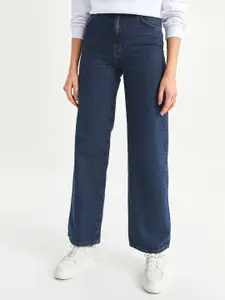LC Waikiki Women Navy Blue Cotton Wide Leg High-Rise Jeans