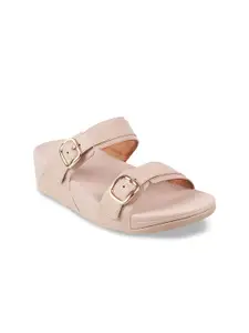 fitflop Beige PU Wedge Sandals with Buckles