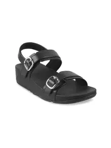 fitflop Black Leather Wedge Sandals