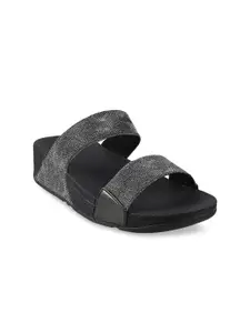 fitflop Black Embellished PU Wedge Sandals