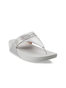 fitflop Silver-Toned Leather Flatform Sandals