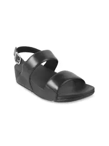 fitflop Black Leather Flatform Sandals with Buckles