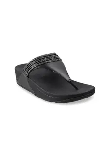 fitflop Black Embellished Leather Wedge Sandals