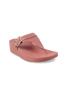 fitflop Pink Leather Wedge Sandals with Buckles