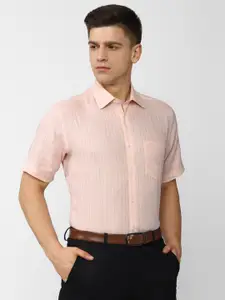 Van Heusen Men Peach-Coloured Striped Formal Shirt