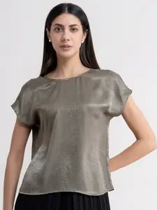FableStreet Olive Green Extended Sleeves Satin Top
