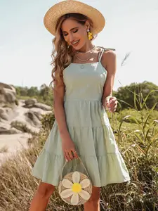 La Aimee Women Olive Green Solid Fit & Flare Dress